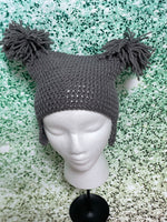 Picot Scarf & Earflap Hat with Dual Poms - Youth