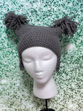 Picot Scarf & Earflap Hat with Dual Poms - Youth
